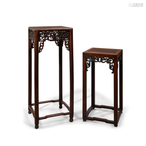 Late Qing/Republic period Two hardwood pedestal tables