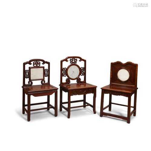 Republic period Three marble inlaid side chairs