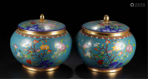 A PAIR OF CHINESE CLOISONNE FLOWER AND BIRD CHESS CAGES