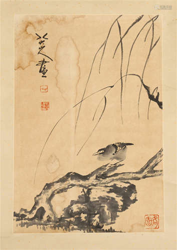 A CHINESE SCROLL PAINTING OF BIRD ON TREE