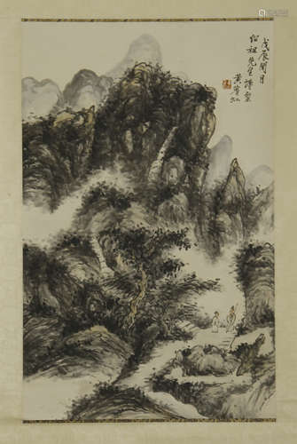 A CHINESE SCROLL PAINTING OF LANDSCAPE