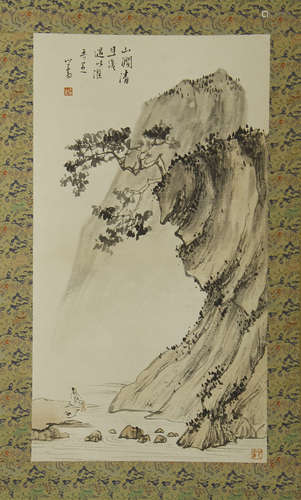 A CHINESE SCROLL PAINTING OF MAN IN MOUNTAIN