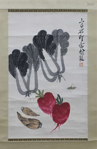 A CHINESE SCROLL PAINTING OF VEGETABLE