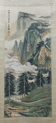 A CHINESE SCROLL PAINTING OF MOUNTAIN VIEW