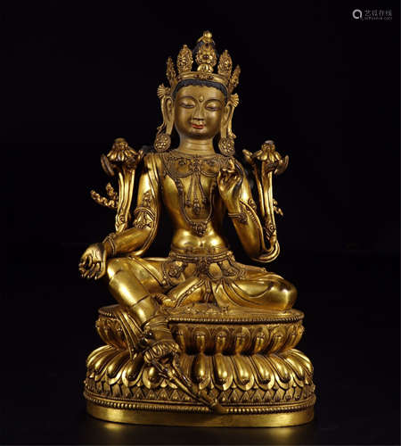 A CHINESE GILT BRONZE SEATED BUDDHA