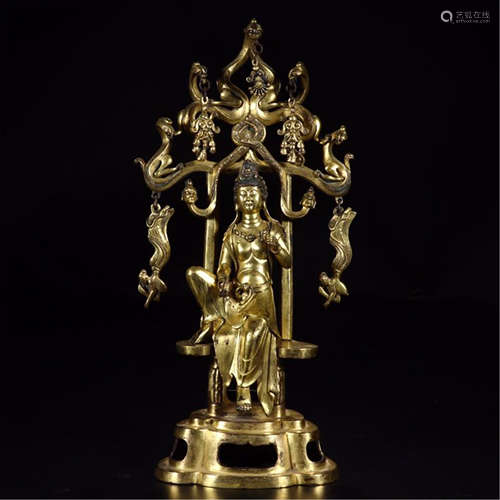 A PAIR OF CHINESE GLIT BRONZE STANDING GUANYIN