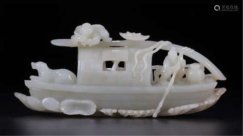 A CHINESE CARVED WHITE JADE TABLE ITEM