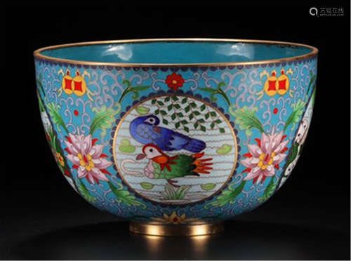 A CHINESE CLOISONNE FLOWER AND BIRD BOWL