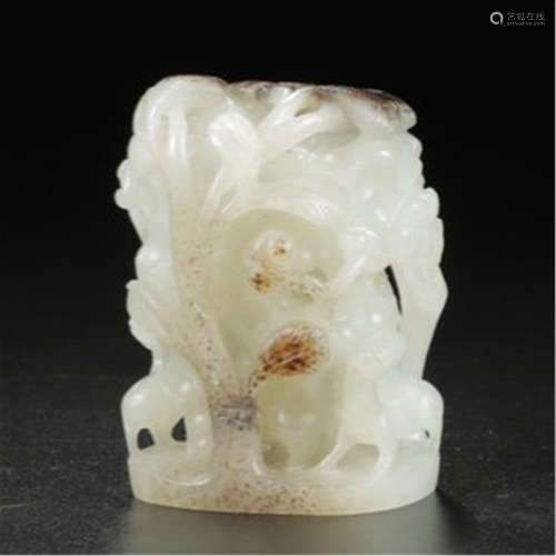 A CHINESE WHITE JADE DEER INCENSE BURNER