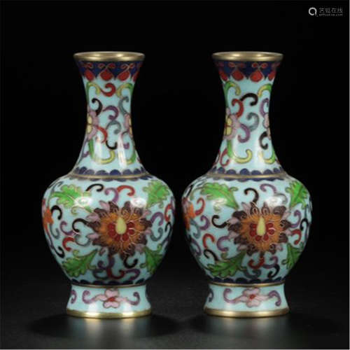 A PAIR OF CHINESE CLOISONNE FLOWER VASES