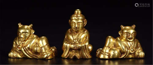 THREE CHINESE GILT BRONZE SEATED BOY BUDDHA
