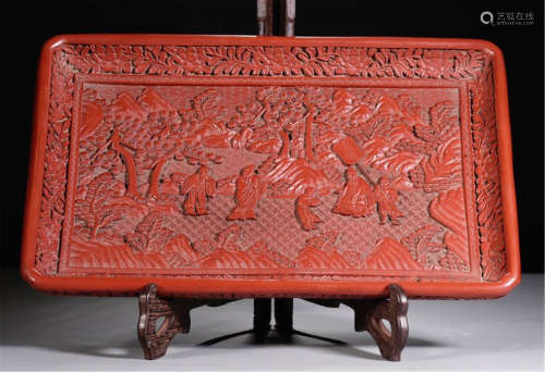 A CHINESE CARVED CINNABAR SQUARE PLATE