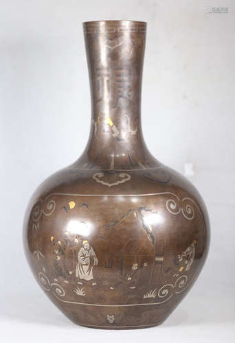 A CHINESE BRONZE GOLD INLAID SILVER VASE