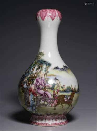 A CHINESE COLOR PAINTED FIGURE AND STORY VASES