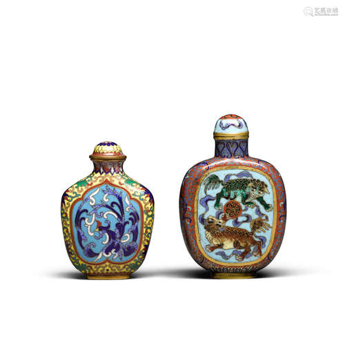 Qianlong marks, 18th/19th century Two cloisonné enameled snuff bottles