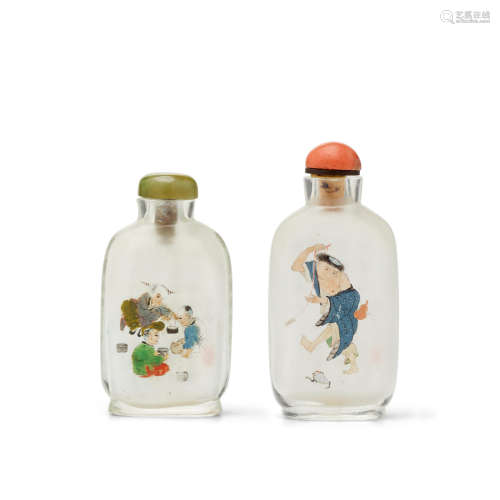 20th century TWO INSIDE-PAINTED GLASS SNUFF BOTTLES