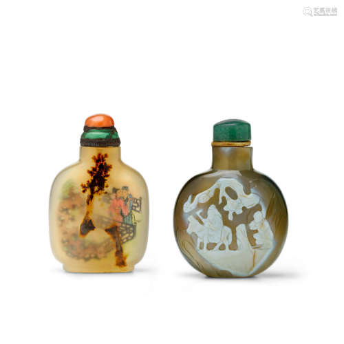 19th/20th century TWO AGATE SNUFF BOTTLES