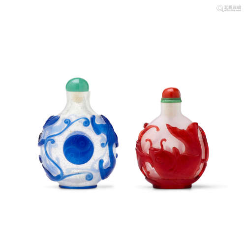 1730-1850 TWO OVERLAY GLASS SNUFF BOTTLEs