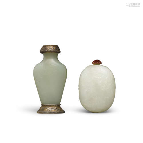 Melon-form bottle: late Qing/Republic period Two jade snuff bottles