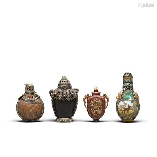 19th to early 20th century Four metal and metal-mounted snuff bottles