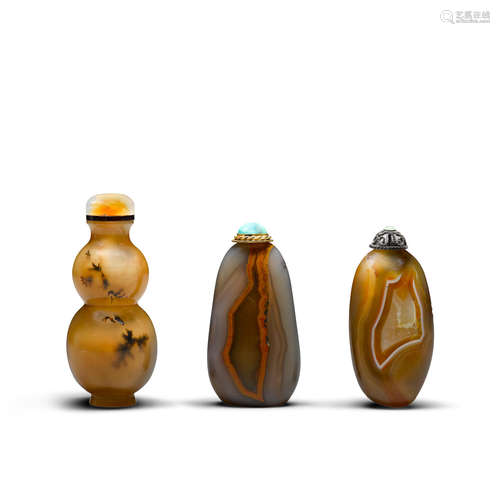 Three agate snuff bottles