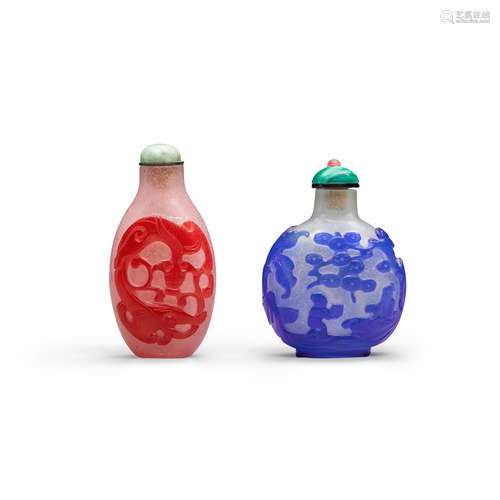 18th/19th century Two overlay decorated camphor glass snuff bottles