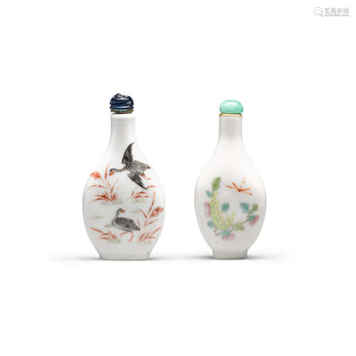 Late 19th/20th century Two enameled porcelain snuff bottles