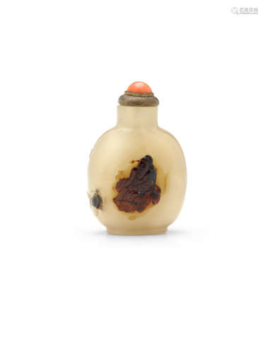1800-1860 AN AGATE 'POET AND FISHERMAN' SNUFF BOTTLE
