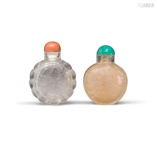 1736-1860 TWO ROCK CRYSTAL 'SILVER DOLLAR' SNUFF BOTTLES