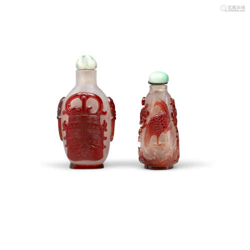 18th/19th Century TWO RED OVERLAY GLASS SNUFF BOTTLES