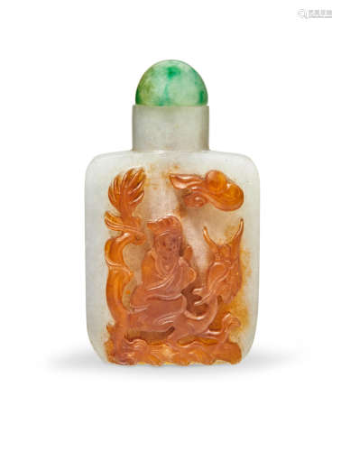 A WHITE AND RUSSET JADEITE SNUFF BOTTLE