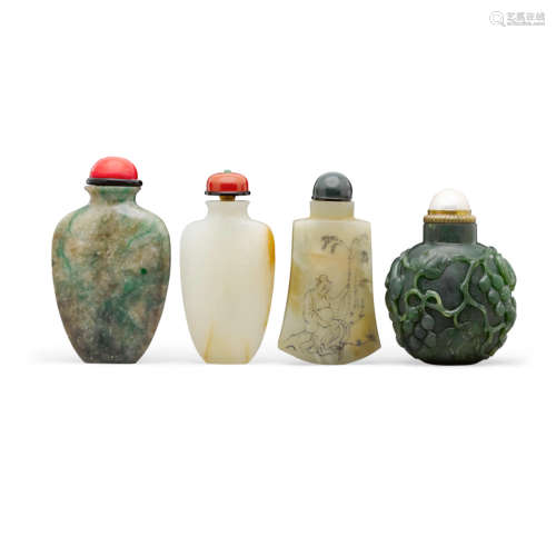 19th century and later Four jade snuff bottles