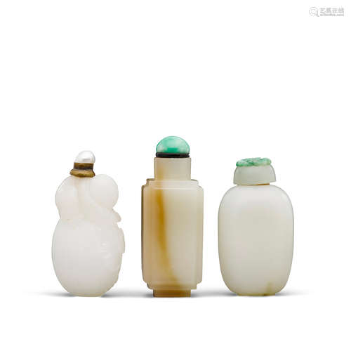 20th century Three jade snuff bottles