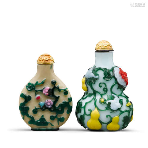 18th/19th century Two overlay decorated glass snuff bottles