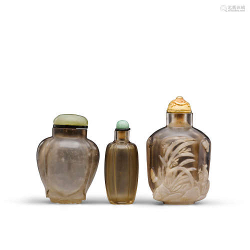 19th to early 20th century Three smoky rock crystal snuff bottles