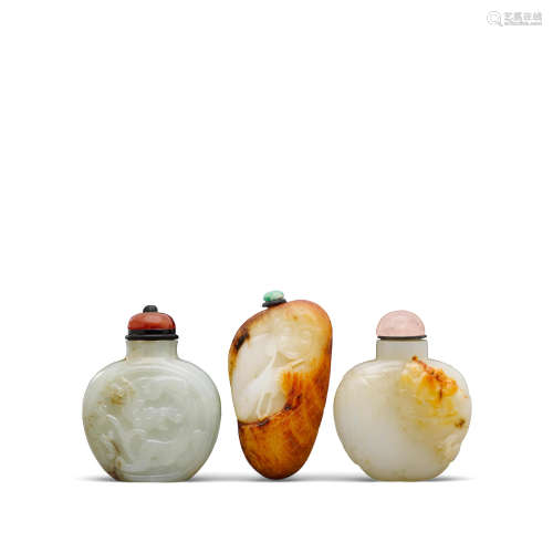 Three carved jade snuff bottles