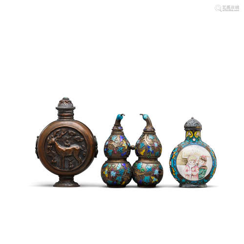 Late 19th/20th century Three metal snuff bottles