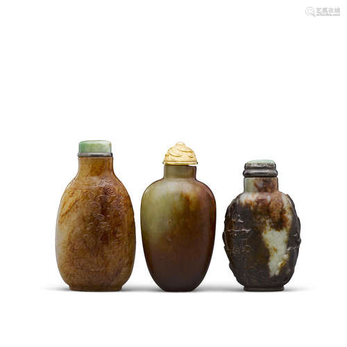 Late 19th/20th century Three russet jade snuff bottles