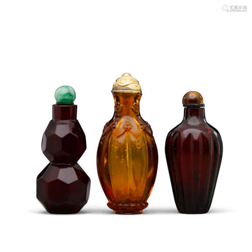 18th/19th century  Three glass snuff bottles