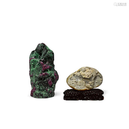 Two carved hardstone landscape boulders