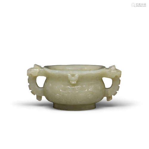 A celadon jade archaistic gui-form incense burner