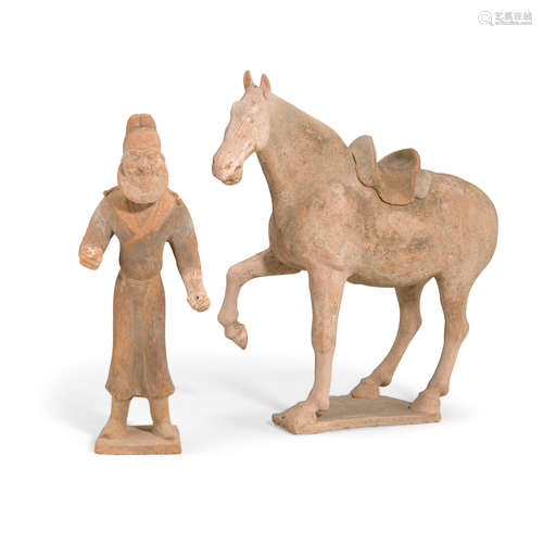 Tang dynasty Painted Pottery Figures of a Horse and Groom