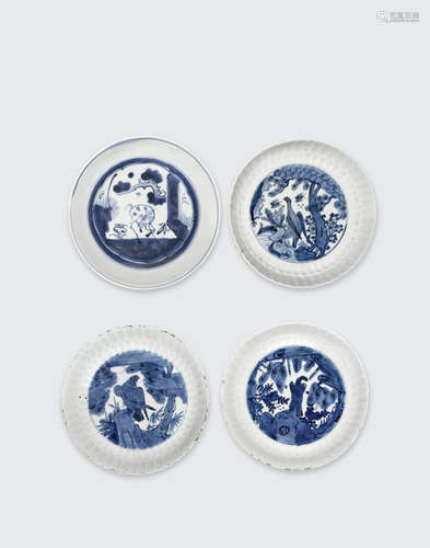 Late Ming A group of four blue and white export dishes