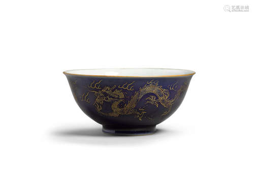 Qianlong mark A blue glazed dragon bowl