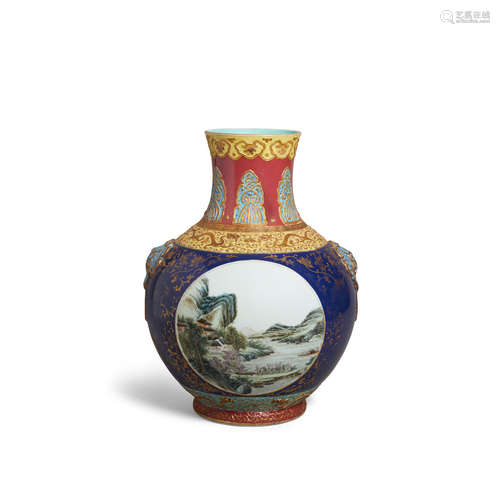 Qianlong mark, Republic period A molded polychrome enamel vase