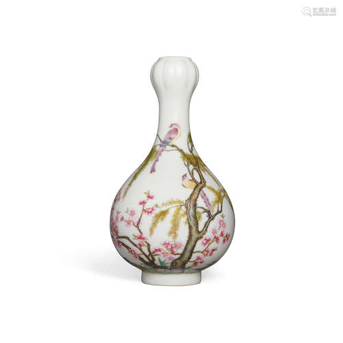 Qianlong mark, 20th century A small famille rose garlic-head vase