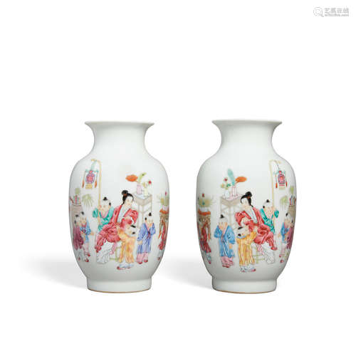 Daoguang mark, Republic period A pair of famille rose enameled lantern vases