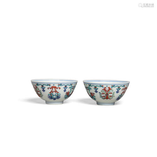 Yongzheng marks A pair of small doucai enameled porcelain bowls