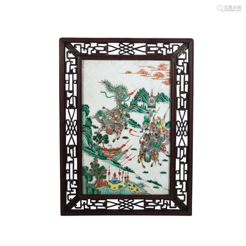 Qing dynasty A famille verte enameled porcelain plaque