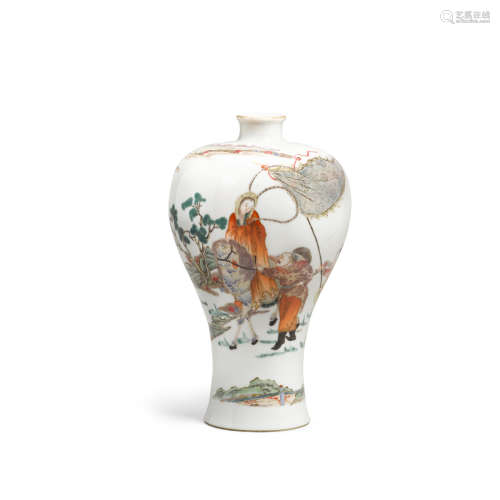 Qianlong mark, Republic period A famille rose enameled  meiping vase